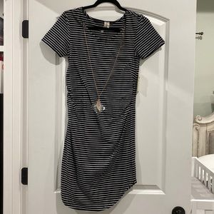 Black and white stripe maternity dress with detachable necklace